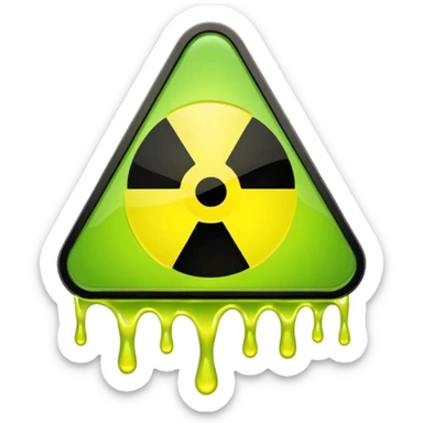 radioactive hazard symbol stylized to look like it is melting. The symbol is bright neon green and toxic yellow, with smooth dripping edges like liquid. sticker