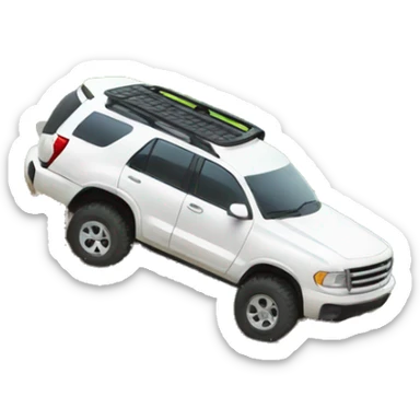 Two streets crossing over a muddy terrain with a fast white suv in the middle sticker