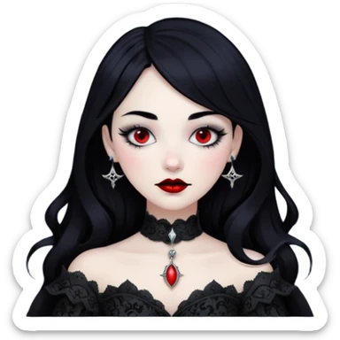 Gothic edgy emo black and white and red and silvery starry damask moon sticker