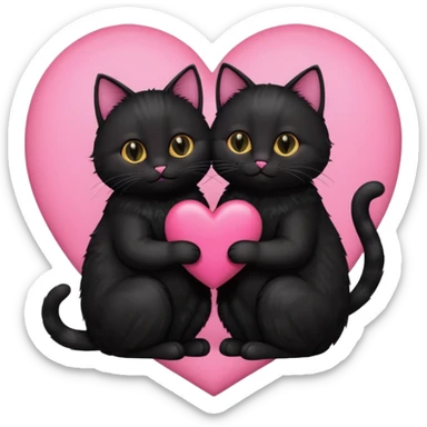 two black cats love, pink heart sticker