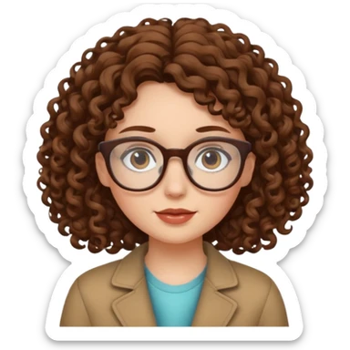 White girl with curly brown hair and glasses sticker