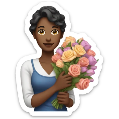 Woman holding bouquet of flowers sticker