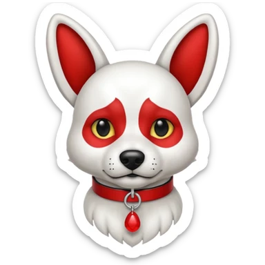 Perro blanco  con orejas negras  con un collar rojo sentado sticker