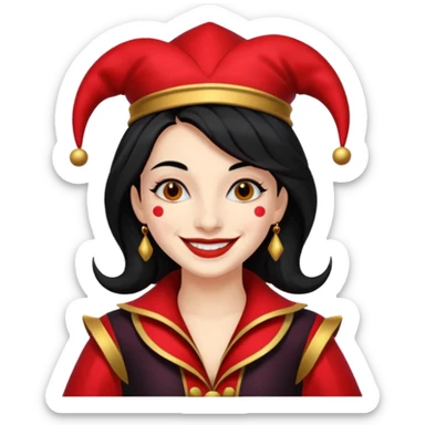 Jester woman, black and red suit, black hair sticker