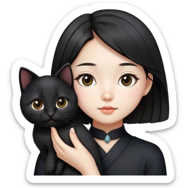 Korean girl with black kitty sticker