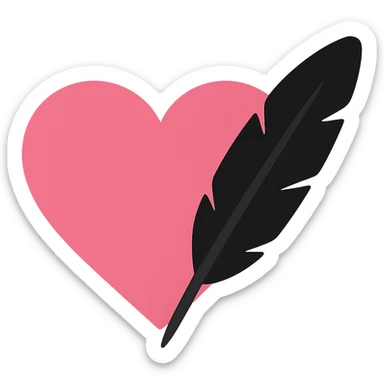 gothic heart with a black raven feather, color icon filled style, pink and black sticker