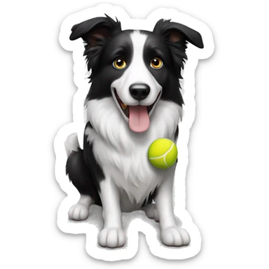 Border collie dog con una pelota de tenis en la boca sticker