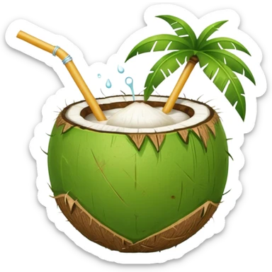 Green Coconut with straw sticker