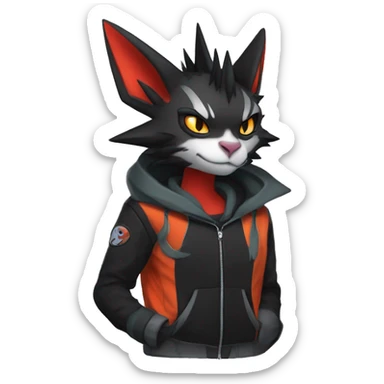 Cool Anthro Black Noivern-Nargacuga-Litten-cat-Pokémon with edgy stripes hoodie spiked collar punk Full Body sticker