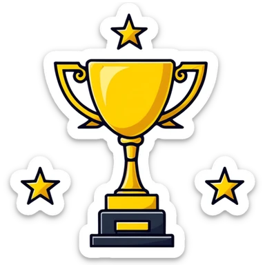 golden trophy with 5 stars, award emblem sticker