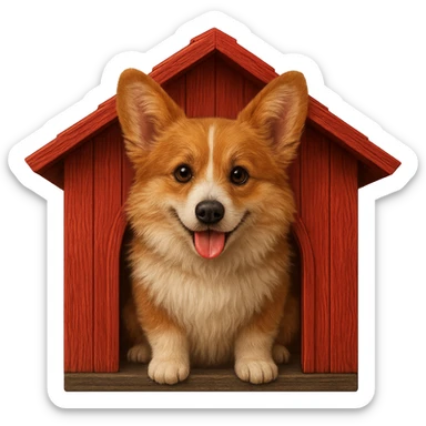 Make the dog house red and make the corgi look even more realistic in an emoji style. Keep the background transparent. sticker