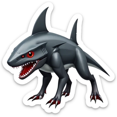 Realistic dark edgy futuristic modern advanced Sharpedo-Houndoom-Scizor-sergal-hybrid-animal creature with a shark-tail and red scars, full body, with cool sharp markings  sticker