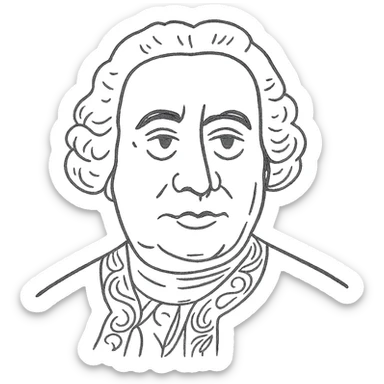 a hand drawn black outline portrait of philosopher David Hume with similar-sized eyes based a famous portrait of him sticker