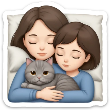 Grey scottish fold cat and brunette woman sleeping  sticker