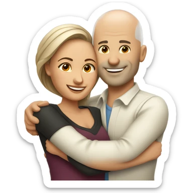 couple hug with warm smiles, white bald man, Mexican woman  sticker