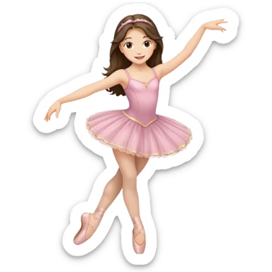 happy pretty white brunette teen long hair with hazel eyes in a ballet costume and point shoes dancing sticker