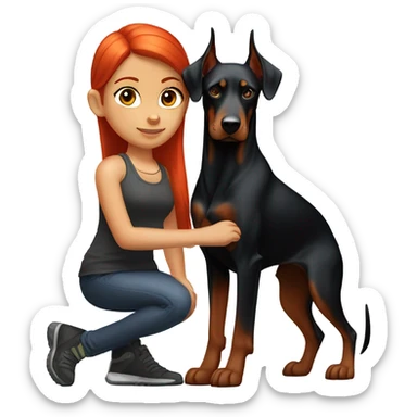 Redhead Girl and doberman  sticker