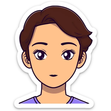 girl with brown hair and thick eyebrows, cartoon sticker sticker