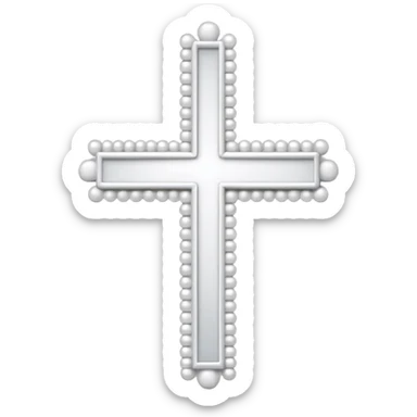Elegant emoji icon of a white cross made of white beads, glossy surface, subtle shadows, pure white palette, centered sticker