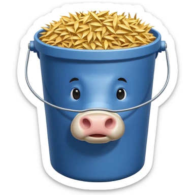 cow feed bucket object icon, bucket full of hay and grains, farm style, 3D cartoon, mobile game icon style, centered, clean background, no text, no watermark
 sticker
