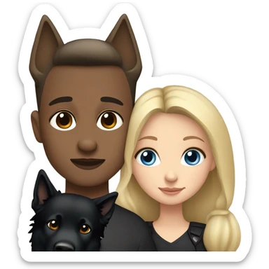 blonde girl with blue eyes cuddled with a black German shepherd  sticker