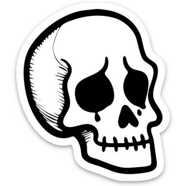 A skull with tears falling from its eye sockets, hand-drawn crying skull, sad expression sticker