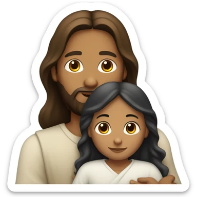 Jesus hugging a mixed girl with long dark brown hair  sticker