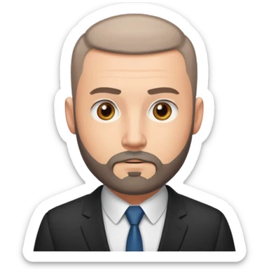 Fit adult man, white, with buzzcut, with nice beard, wearing suit sticker