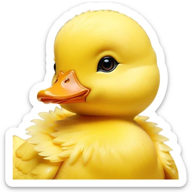Cinematic Noble Yellow Baby Duck Portrait Emoji, Poised and regal, with a tiny, delicate build and a vibrant, well-groomed bright yellow downy coat, deep-set soulful bright eyes, Simplified yet sharp and sophisticated features, highly detailed, glowing with a soft, dignified glow, high shine, intelligent and charming, stylized with an air of youthful elegance, focused and attentive, soft glowing outline, capturing the essence of a watchful and confident little duckling, so majestic it feels as though it could peep out of the screen with effortless authority! sticker