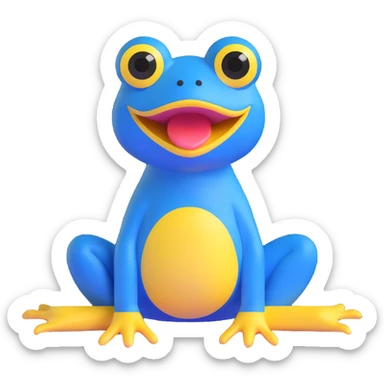 blue frog, sitting pose, exaggerated yellow mouth, wide eyes, cute and silly, appealing to children, no accessories sticker