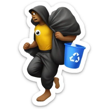 Theif with trash bag over his shoulder running away from house sticker