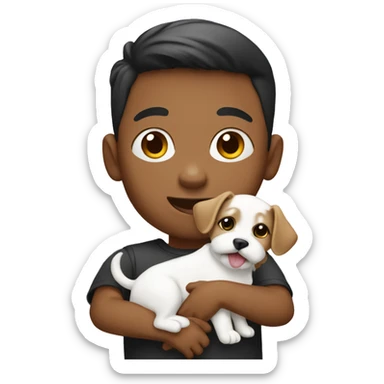 a kid holding a maltese puppy  sticker