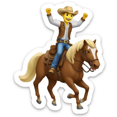 White Cowboy riding horse happy cheering sticker