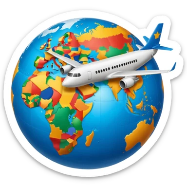 Globe Showing Europe-Africa with plane flying around it sticker