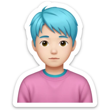 Korean boy with cyan hair wearing a pink sweater sticker
