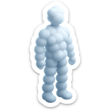 a person standing straight, made entirely of white fluffy convex clouds, shoulder height sticker
