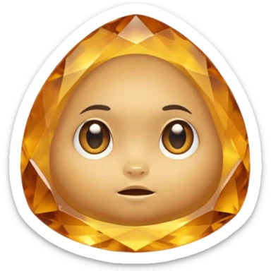 Single gemstone rock character, warm golden citrine, squat and heavy like a rock, with carved facets and tiny surface imperfections, cute round eyes  sticker