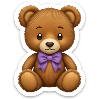 Corduroy texture plush bear ribbed texture with brown bow  sticker