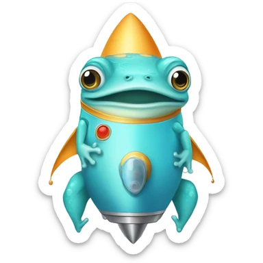 hand drawn cartoon baby blue frog on a rocket  sticker