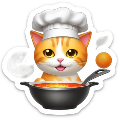orange and white cat wearing chef hat cooking glowing radioactive chili soup sticker