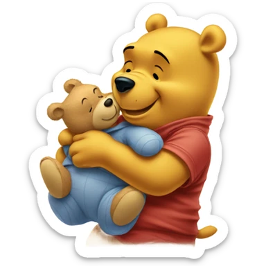 winnie the pooh hugging his small teddy bear toy sticker