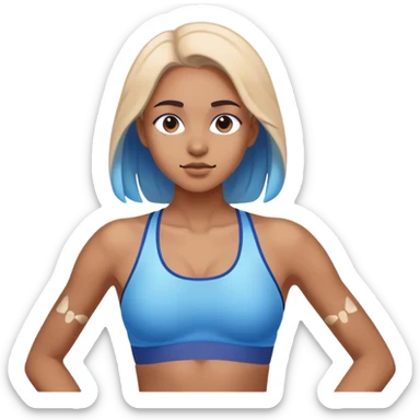 Gradient blue sports bra, revealing butterfly bone shadows sticker