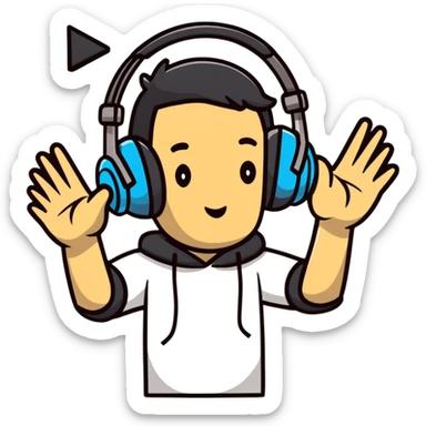 person in headphones showing a refusal sign sticker