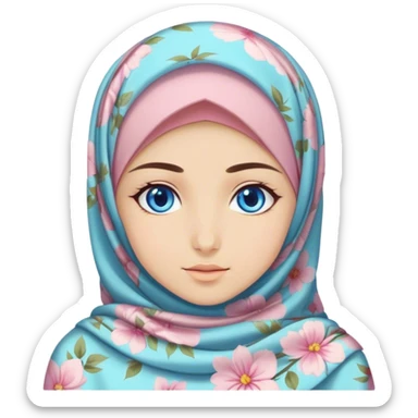 Turkish beautiful finish Konya girl blue eyes with hijab and pastel flowers dress sticker
