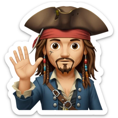 jack sparrow from the film pirates of the caribbean, shooo-ing the stone-crab.
- jack is looking to the left, hands mimicing to the left
 sticker