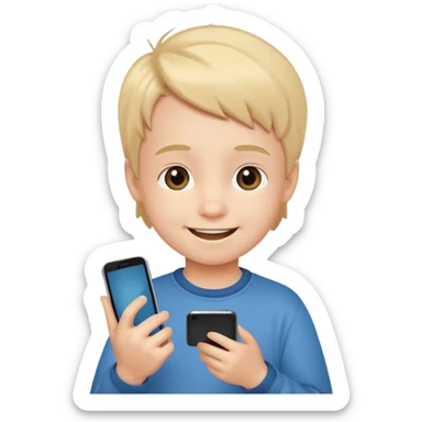 smiling little kid with a phone sticker