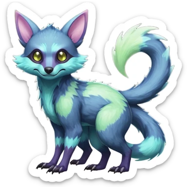 Realistic Sharp mossy elemental detailed Colorful translucent luminescent glowing Trico-Noibat-batty-Sergal-Furret-Ferret-Wolverine-Vernid-furry-fursona-fusion-Fakemon-animal-hybrid-creature, full body sticker