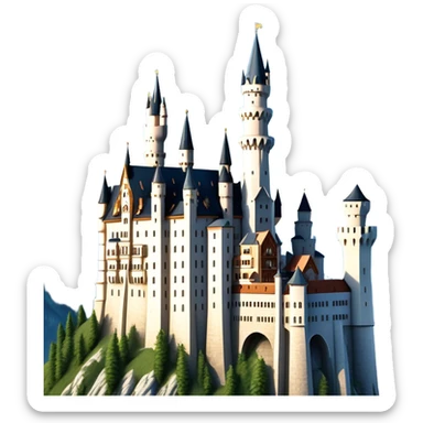 Cinematic Realistic Neuschwanstein Castle Landmark Emoji, depicted as the fairy‚Äêtale castle set against a mountainous backdrop rendered with dramatic lighting and intricate textures. sticker