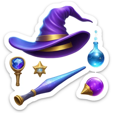 A unique set of emoji related to magic and sorcery. It needs to be in purple, blue and gold colors with glow and shine sticker