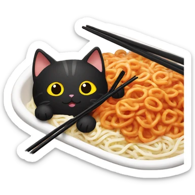 Black cat eats tteokbokki with chopsticks  sticker